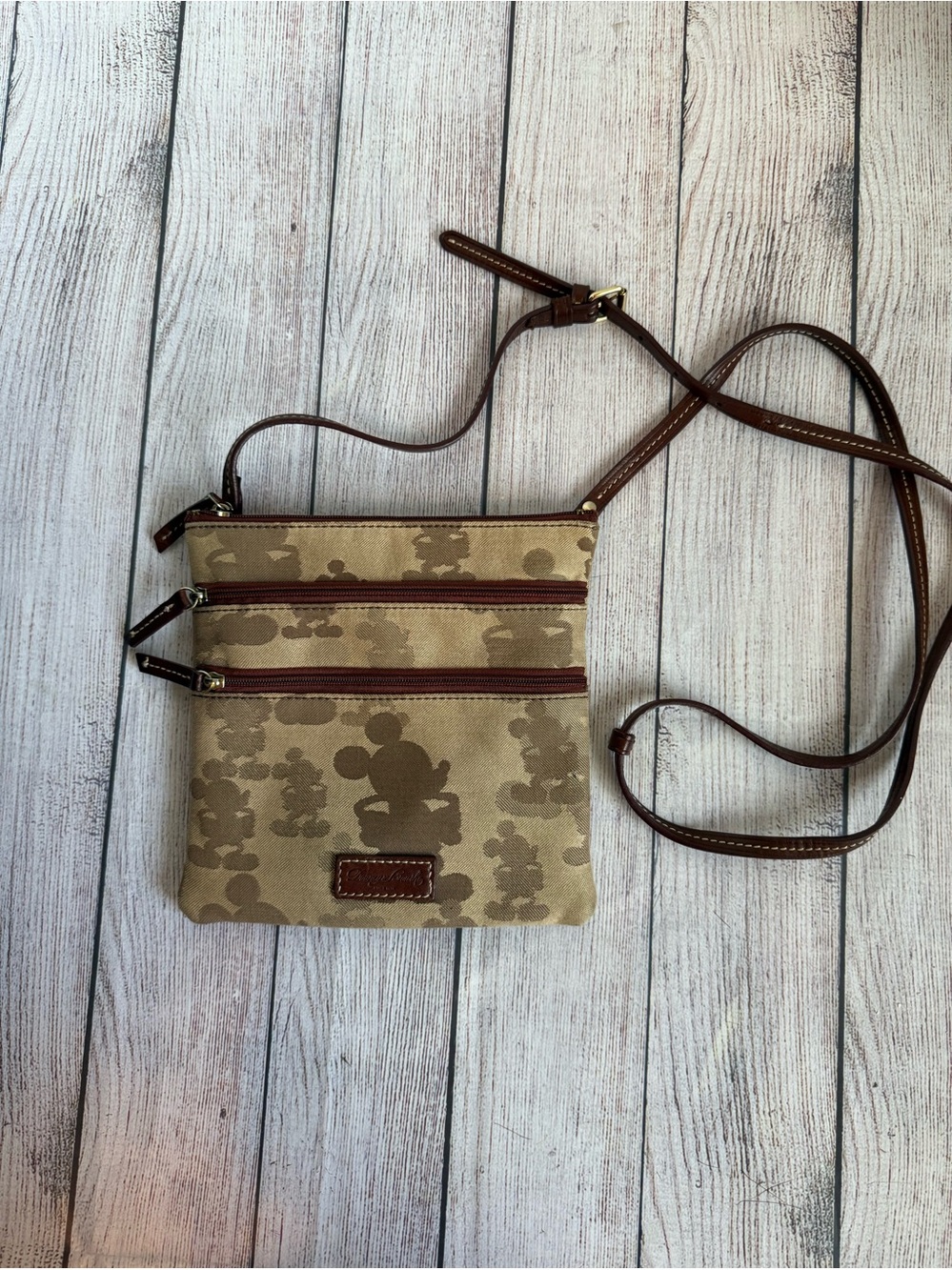 DISNEY Dooney & Bourke Mickey Silhouette Tan Crossbody Purse